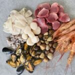 Paella Box Seafood Platter Prawns, Clams, Scallops, Mussels, Squid, Tuna